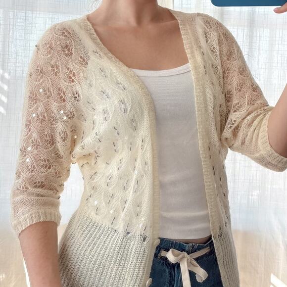 Y2K Ann Taylor Loft Mohair Wool Blend Sweater Embellished Women's Size XS - Picture 9 of 9